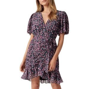 Ever New Eleanor Ruched Mini Dress Ruched Ditsy Floral Flirty V-Neck Size 12